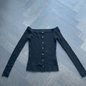 Frame Womens Off Shoulder Cardi Sweater Black Noir